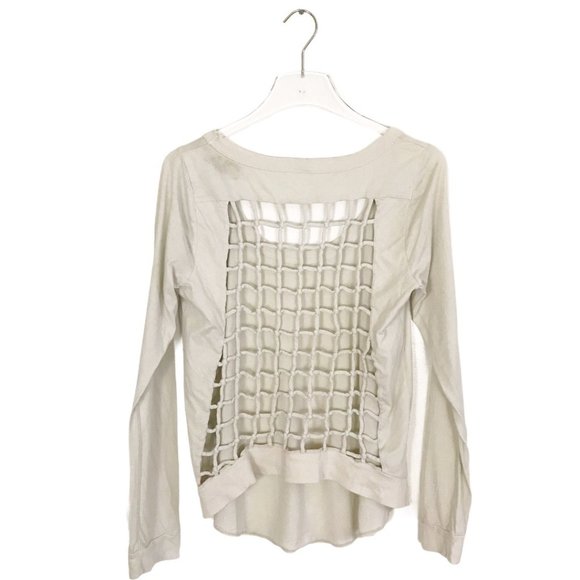 Chaser Grid Open Back Tee Long Sleeve Scoop Neck Cream Size Small NWT - Picture 3 of 8